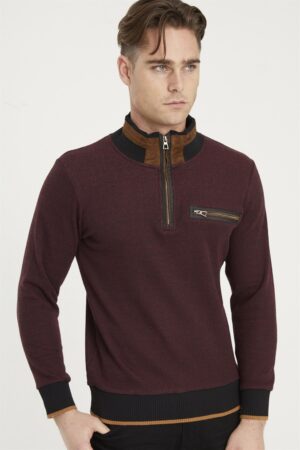 1039 DEWBERRY MENS SWEATSHIRT-BLACK-BURGUNDY