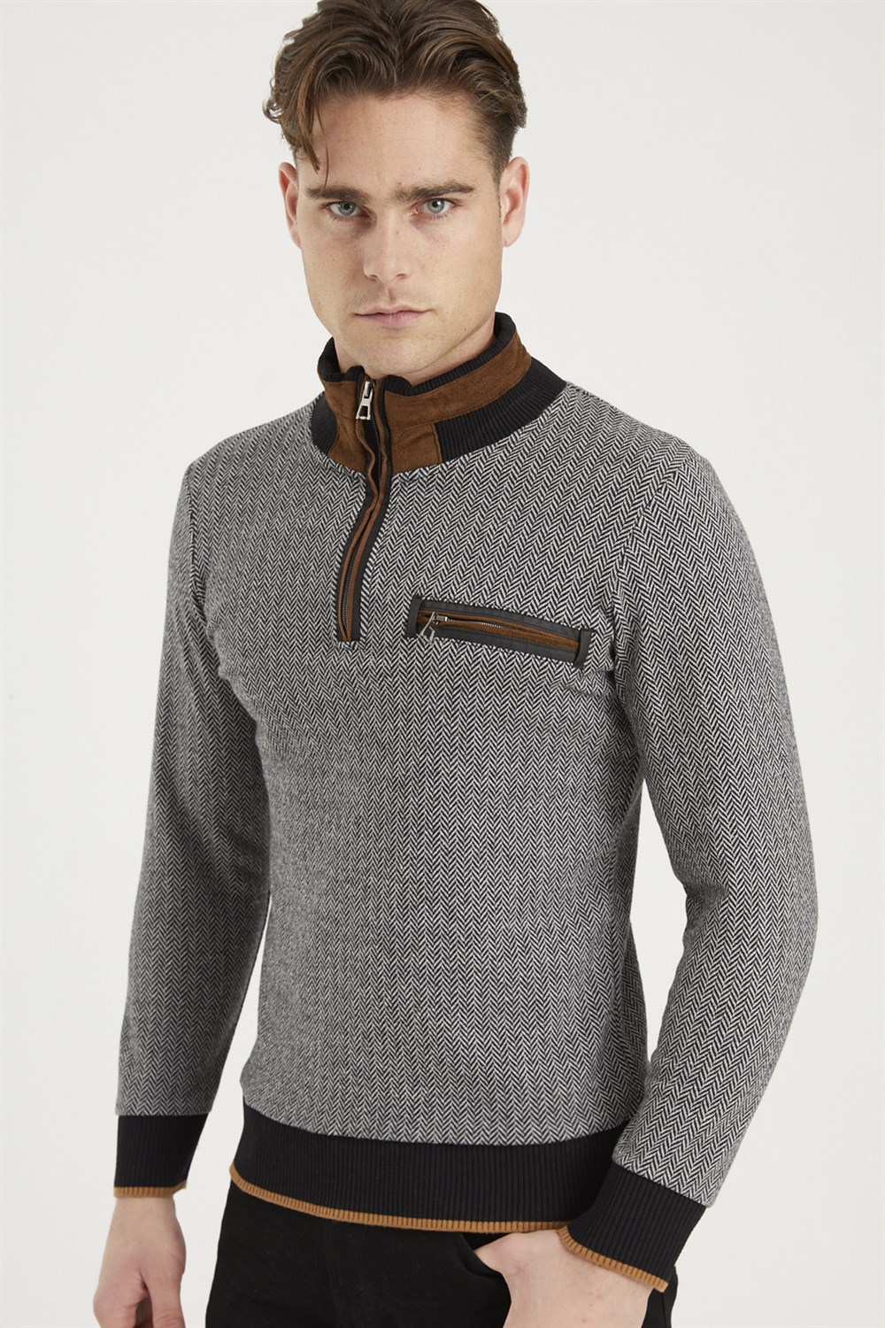 1039 DEWBERRY MEN'S SWEATSHIRT-PATTERNED BLACK