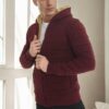 14455 Dewberry Furry Hooded Mens Sports Slim Fit Cardigan-BURGUNDY