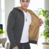 14455 Dewberry Furry Hooded Mens Sports Slim Fit Cardigan-GREY