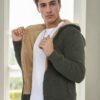 14455 Dewberry Furry Hooded Mens Sports Slim Fit Cardigan-Khaki
