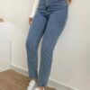 14924 Dewberry Mom Jeans High Waist Detail Boyfriend Jeans-DARK BLUE