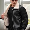 16456 Dewberry Faux Fur Inside Slim Fit Mens Winter Coat-BLACK-BEIGE