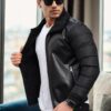 16456 Dewberry Faux Fur Inside Slim Fit Mens Winter Coat-BLACK-BLACK