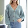 23325 Dewberry 3 Button V-Neck Women Cardigan-NEFTİ