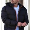 23453 Dewberry Removable Hood Faux Fur Lined Slim fit Jacket-BLACK