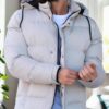 23453 Dewberry Removable Hood Faux Fur Lined Slim fit Jacket-STONE
