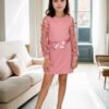 28185 Dewberry Waist Tied Tulle Detailed Girls Dress-PINK