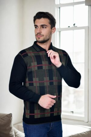 29496 Dewberry Zippered Polo Neck Mens Sweater-BLACK