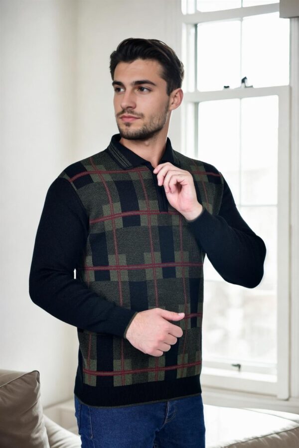 29496 Dewberry Zippered Polo Neck Mens Sweater-BLACK