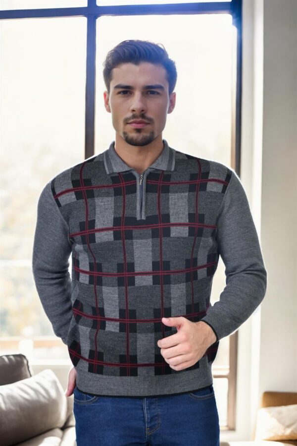 29496 Dewberry Zippered Polo Neck Mens Sweater-GREY