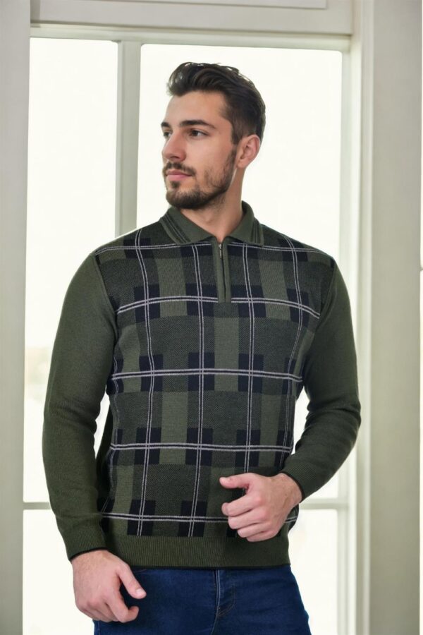 29496 Dewberry Zippered Polo Neck Mens Sweater-Khaki