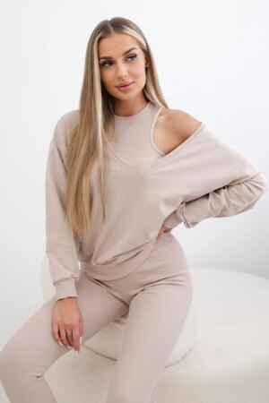 3-piece set sweatshirt + top + leggings beige