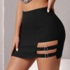 30984 Dewberry Double Buckle Mini Women Skirt-BLACK