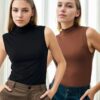 32501 Dewberry 2-Piece Sleeveless Body Set-BLACK-BROWN