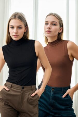 32501 Dewberry 2-Piece Sleeveless Body Set-BLACK-BROWN