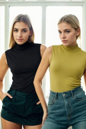 32501 Dewberry 2-Piece Sleeveless Body Set-BLACK-GREEN