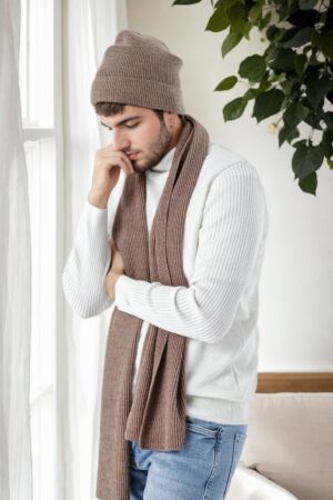 35261 Dewberry Mens Scarf Beret Set-COFFEE