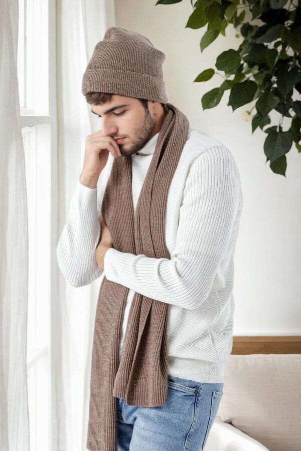 35261 Dewberry Mens Scarf Beret Set-COFFEE