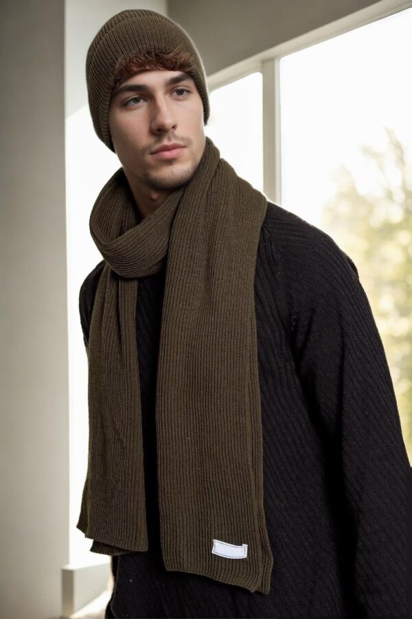 35261 Dewberry Mens Scarf Beret Set-Khaki