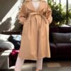 40345 Dewberry Belted Balloon Sleeve Women Trenchcoat-CAMEL
