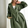 40345 Dewberry Belted Balloon Sleeve Women Trenchcoat-Khaki