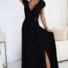411-12 CRYSTAL Shiny Long Dress Neckline - BLACK