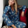 43103 Dewberry Buttoned Women Pyjama Set-BLUE