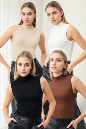 45246 Dewberry 4-Piece Sleeveless Body Set-BLACK-WHITE-CREAM-BROWN