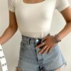 47882 Dewberry Square Neck Viscose Women Blouse-WHITE
