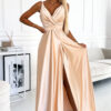 498-5 Long satin dress with neckline and double straps - GOLD