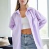 49999 Dewberry Blue Wrinkled Detailed Striped Women Shirt-LILAC