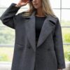 50406 Dewberry Herringbone Oversize Women Coat-ANTHRACITE