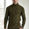 53285 Dewberry Slim-Fit Fisherman Corded Thick Mens Sweater-Khaki