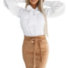 569-1 Suede skirt with tie - caramel color