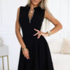 573-1 Flared Dress with Zipper Front - BLACK