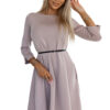 579-1 Classic trapeze dress with a black belt - BEIGE