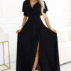 581-1 JENNIFER skirt length with necklace and décolletage - CZARNA Z BROCADEM