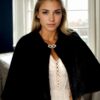 61601 Dewberry Long Brooch Bridal Bolero Shawl-BLACK