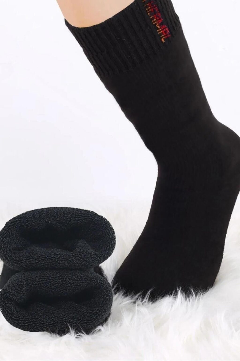 63913 Dewberry 6 Pairs Unisex Thermal Towel Winter Socks-BLACK