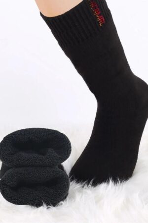 63913 Dewberry 6 Pairs Unisex Thermal Towel Winter Socks-BLACK