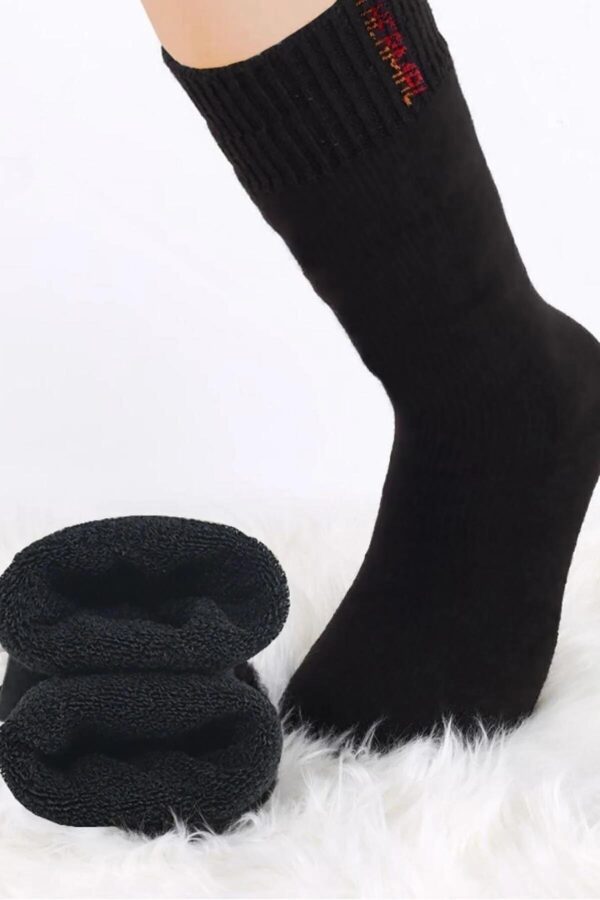 63913 Dewberry 6 Pairs Unisex Thermal Towel Winter Socks-BLACK