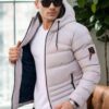 67514 Dewberry Hooded Winter Mens Puffer Coat-STONE