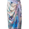 71058 Dewberry Patterned Shiny Fabric Women Pareo-BLUE-PINK
