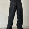 71755 Dewberry Buckle Detail Loose Cut Wide Leg Women Jeans-BLACK