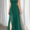 74886 Dewberry Rope Strap Slit Evening & Graduation Dress-GREEN