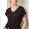 77002 Dewberry V-Neck Basic Women T-Shirt-BLACK