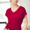 77002 Dewberry V-Neck Basic Women T-Shirt-BURGUNDY