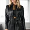 77641 Dewberry Long Women PU Jacket-BLACK