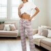 80156 Dewberry Women Pyjama Bottom-WHITE-PINK